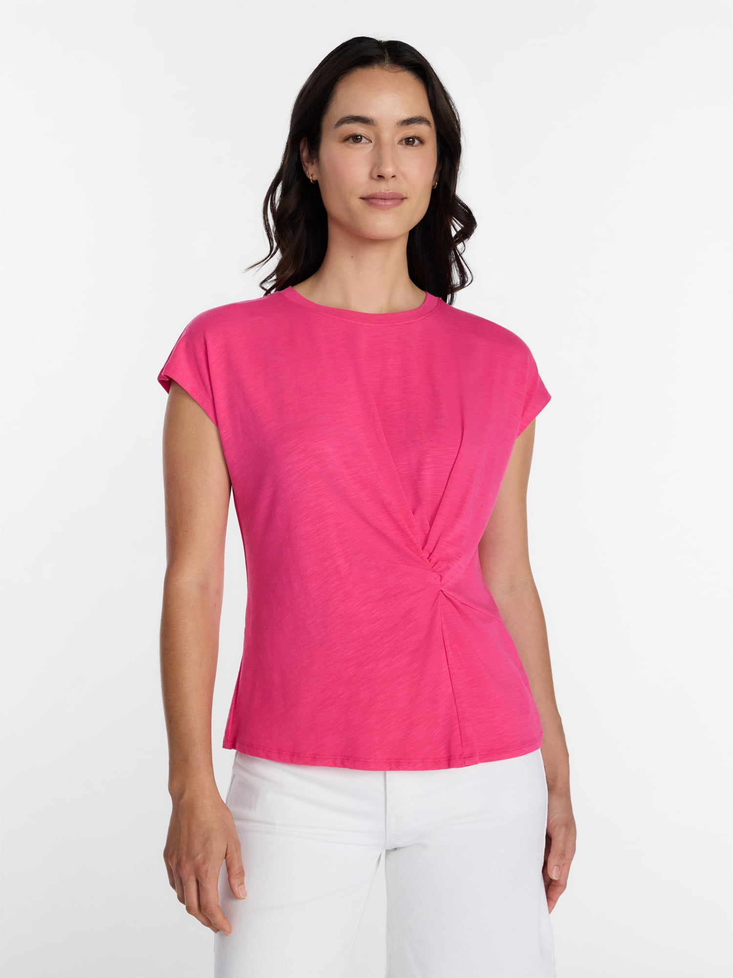 Time and Tru Women's Twist-Front Tee with Short Sleeves, Sizes XS