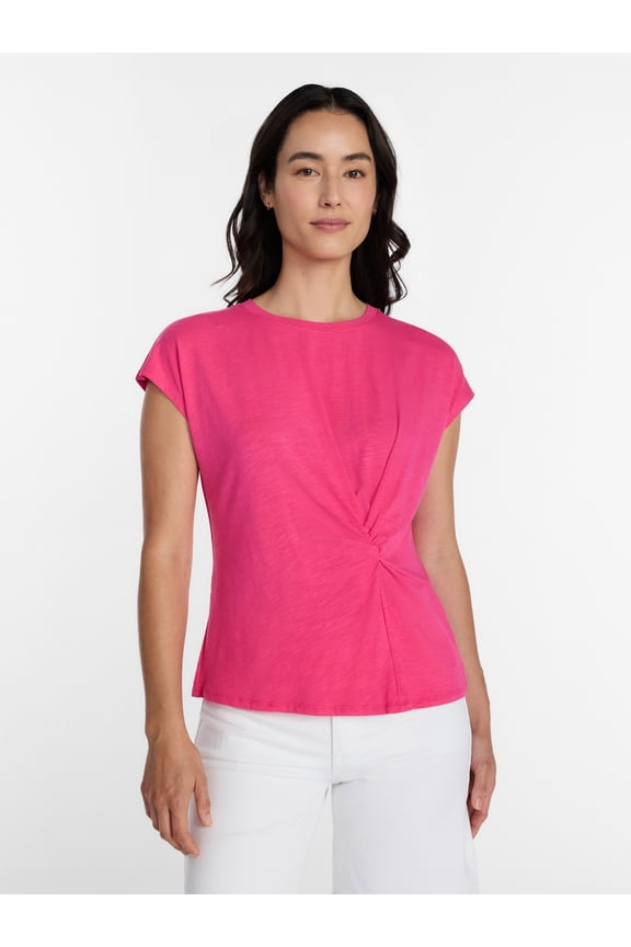 Women's Twist-Front Tee with Short Sleeves, Sizes XS-XXXL