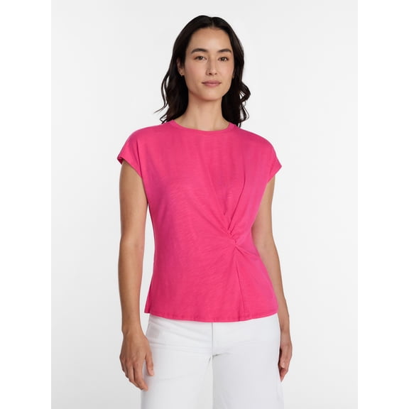 Time and Tru Women's Twist-Front Tee with Short Sleeves, Sizes XS-XXXL