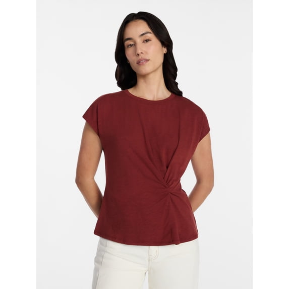 Time and Tru Women's Twist-Front Tee with Short Sleeves, Sizes XS-XXXL