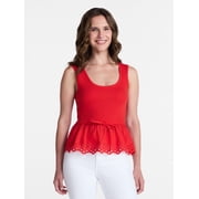 Women's Peplum Tank Top with Eyelet Trim, Sizes XS-XXXL