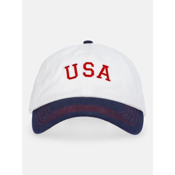 Time and Tru Women's USA Embroidered Baseball Hat, White