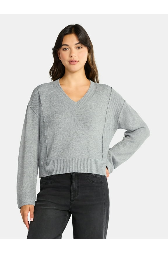 Women's Ribbed V Neck Sweater, Lightweight, Sizes XS-XXXL