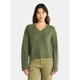 thumbnail image 1 of Time and Tru Women's Ribbed V Neck Sweater, Lightweight, Sizes XS-XXXL, 1 of 5