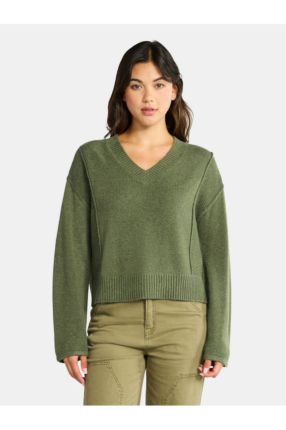 Women's Ribbed V Neck Sweater, Lightweight, Sizes XS-XXXL