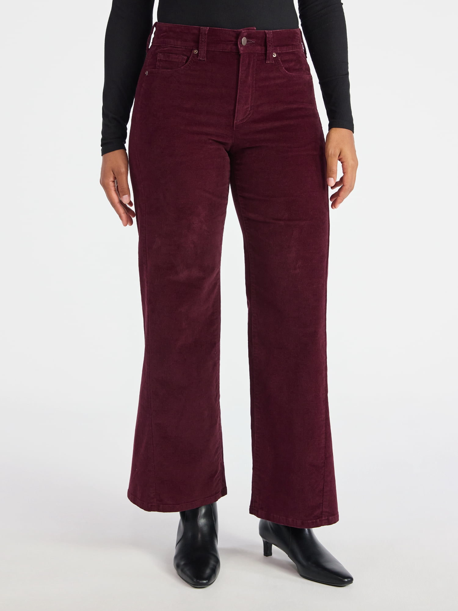 Time and Tru Women's Velvet Wide Leg Pants, 32" Inseam, Size 0-20