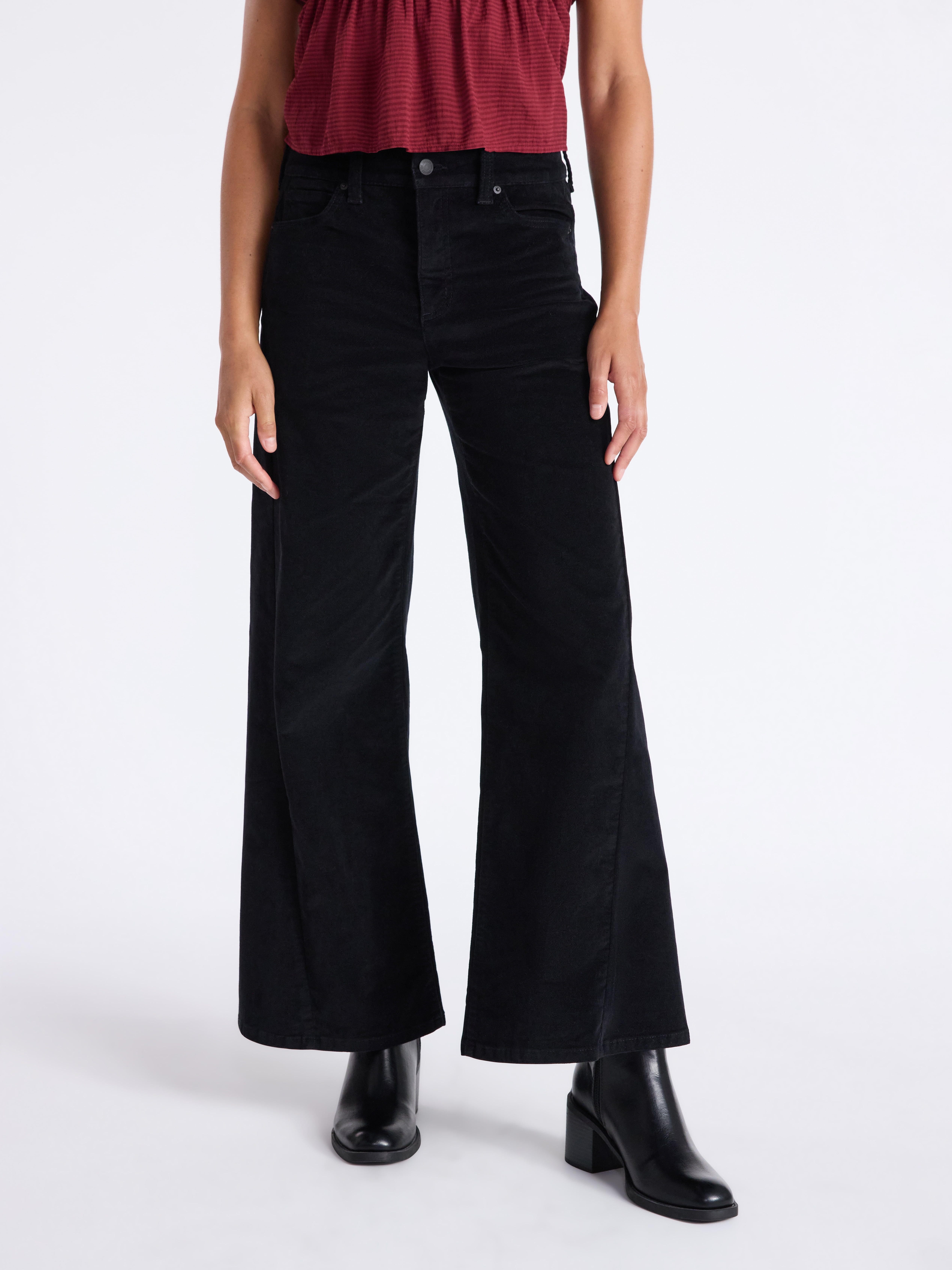 Time and Tru Women's Velvet Wide Leg Pants, 32" Inseam, Size 0-20