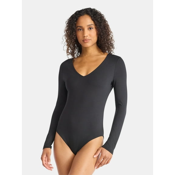 Time and Tru Women's Smoothing Bodysuit with Long Sleeves, Sizes XS-XXXL