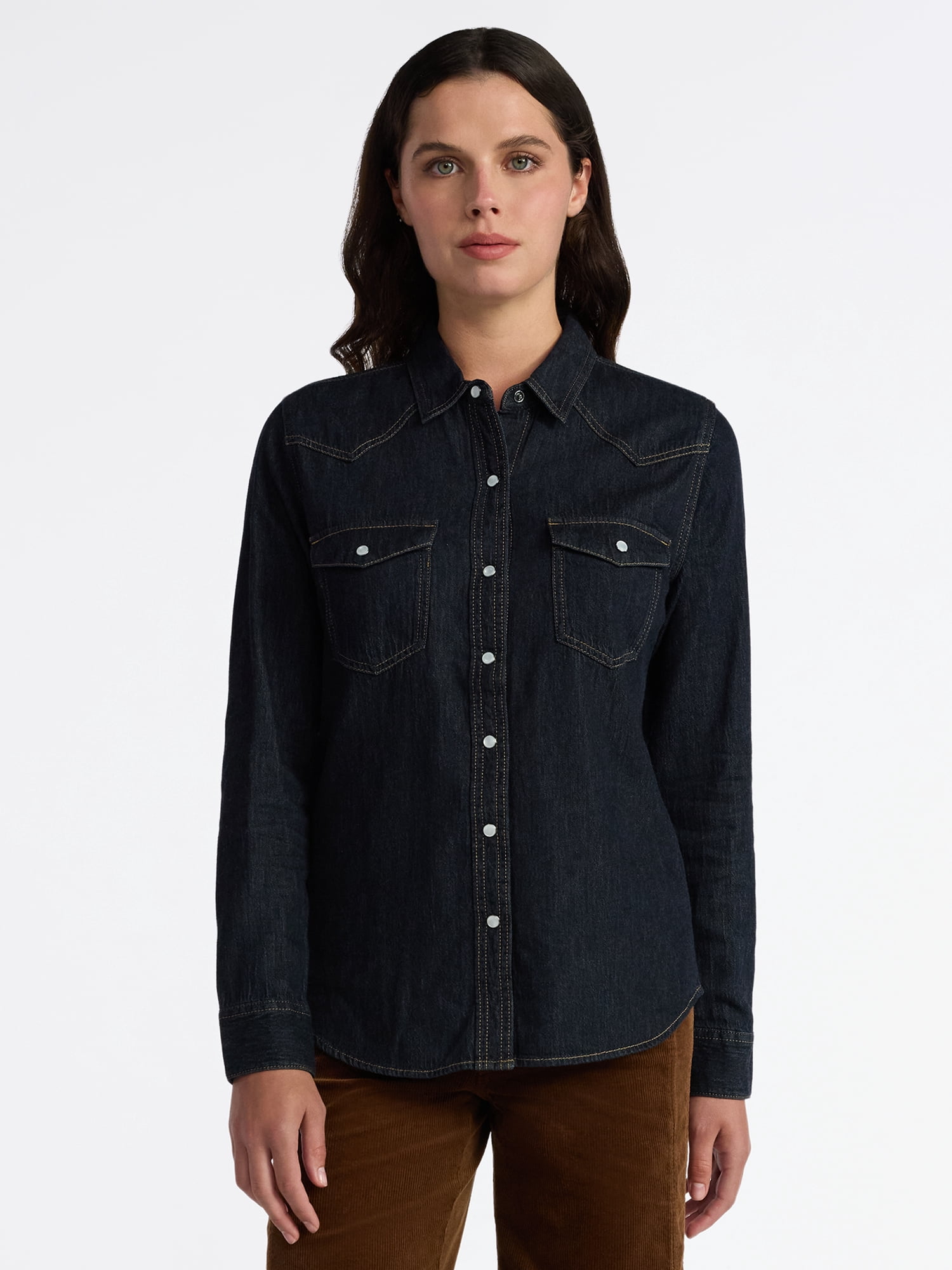 Time and Tru Women’s Lightweight Cotton Denim Shirt, Sizes XS-3XL