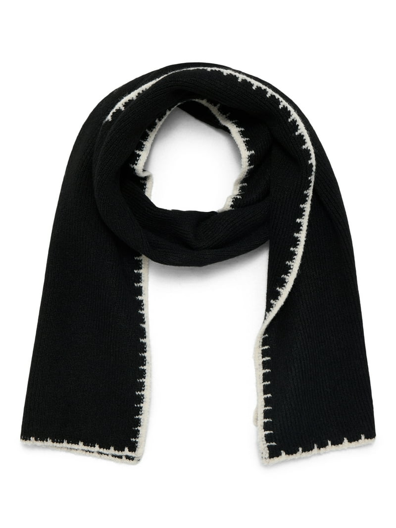 Time and Tru Women's Cozy Whipstitch Scarf, Black Soot, One Size