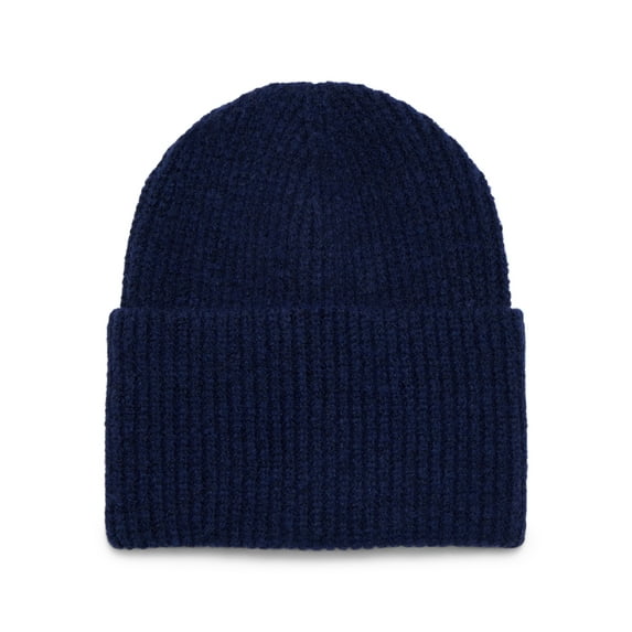 Time and Tru Women's Wide Cuff Beanie, One Size, Navy