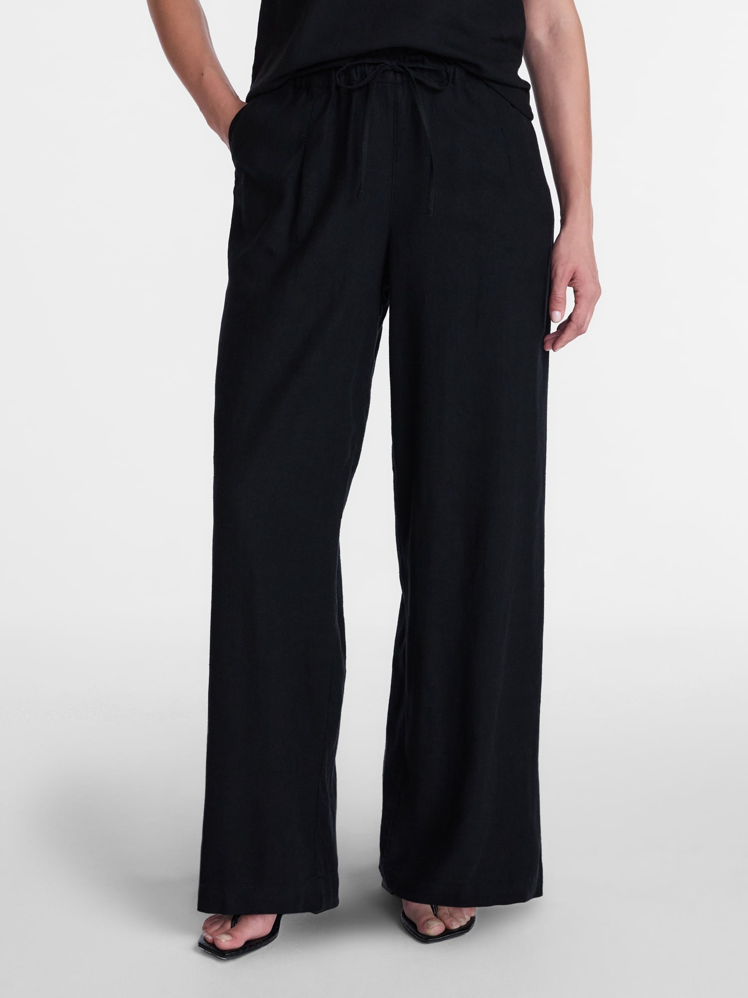 Time and Tru Women's Wide Leg Linen Blend Pants, Sizes XS-4X