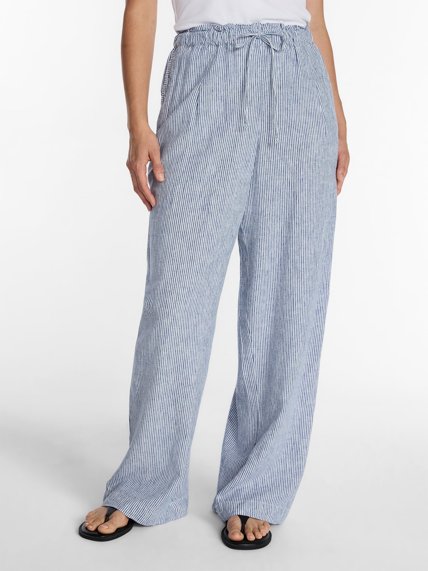 Time and Tru Women's Wide Leg Linen Blend Pants, Sizes XS-4X