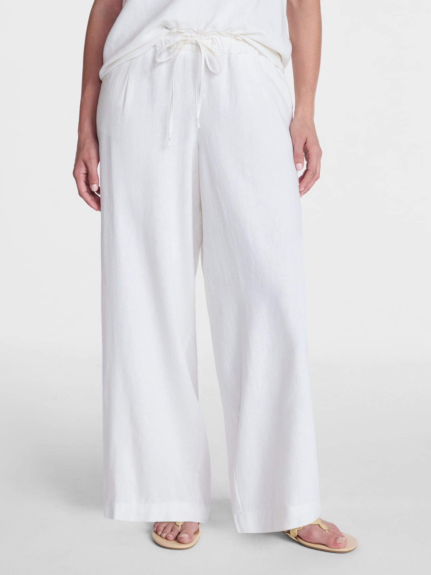 Time and Tru Women's Wide Leg Linen Blend Pants, Sizes XS-4X