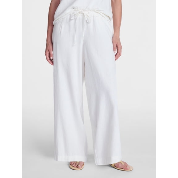 Time and Tru Women's Wide Leg Linen Blend Pants, Sizes XS-4X