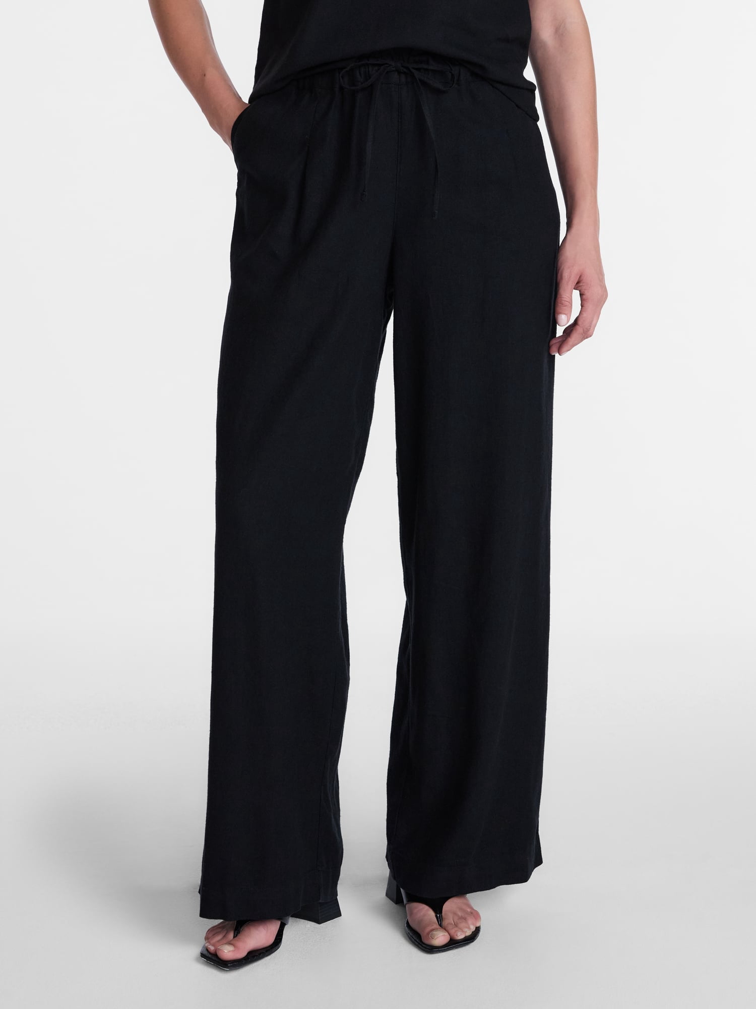 Time and Tru Women's Wide Leg Linen Blend Pants, Sizes XS-4X