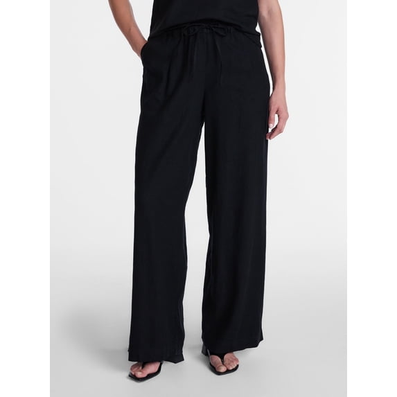 Time and Tru Women's Wide Leg Linen Blend Pants, Sizes XS-4X