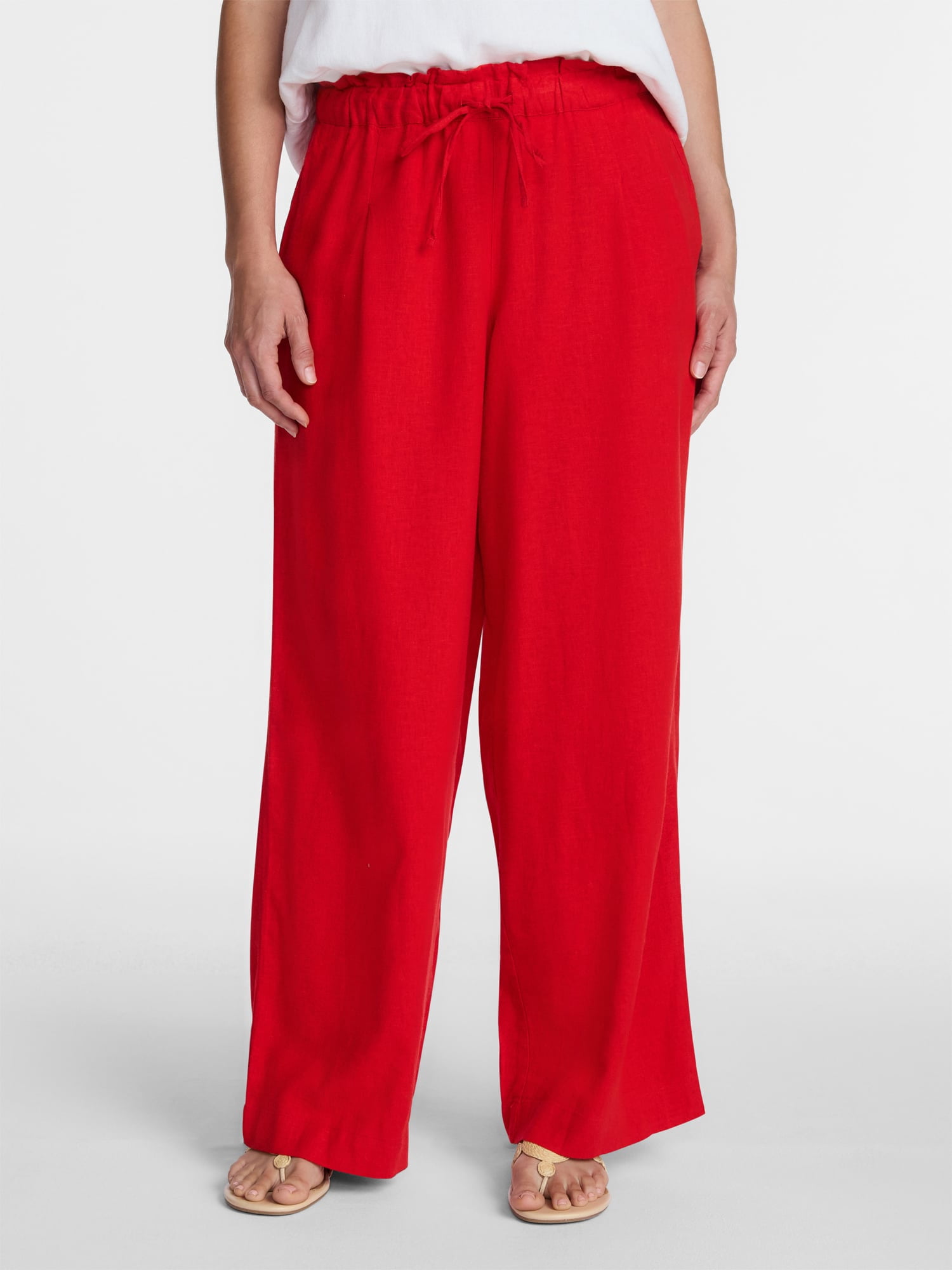 Time and Tru Women's Wide Leg Linen Blend Pants, Sizes XS-4X