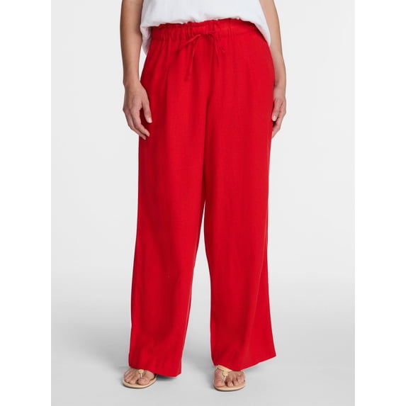 Time and Tru Women's Wide Leg Linen Blend Pants, Sizes XS-4X