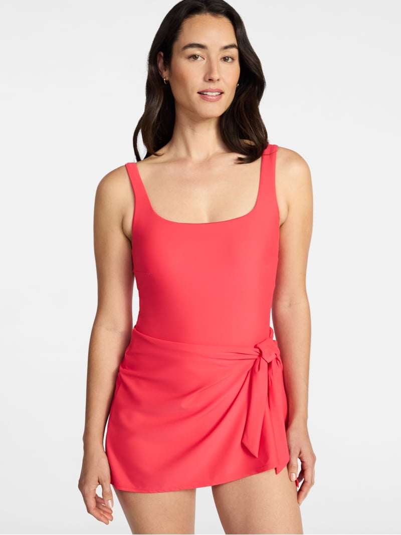 women swim dress Time and Tru Women's and Women's Plus Size Wrap Dress, Sizes Xs-3x, Size: 1XL, Red WK9FY27SLOWSELLERS NWT Nanette Lepore Denim color:Coral No Lining Swim suit