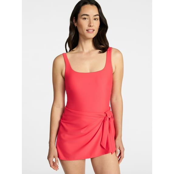 Time and Tru Women's and Women's Plus Size Wrap Swim Dress, Sizes XS-3X