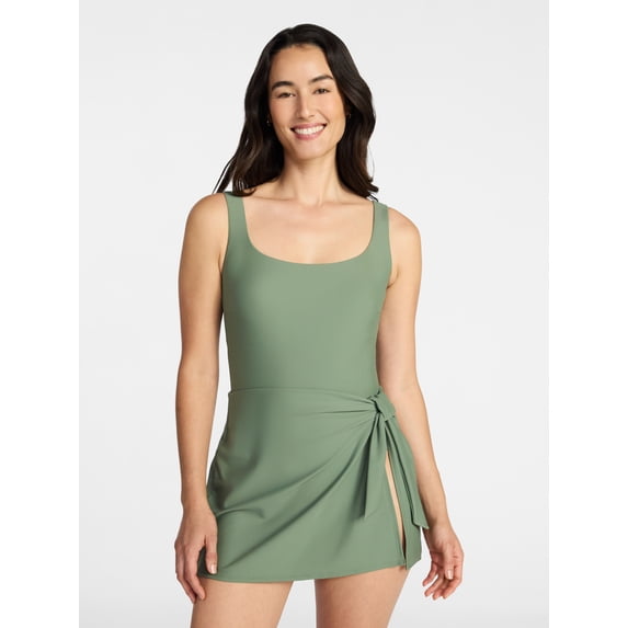 Time and Tru Women's and Women's Plus Size Wrap Swim Dress, Sizes XS-3X