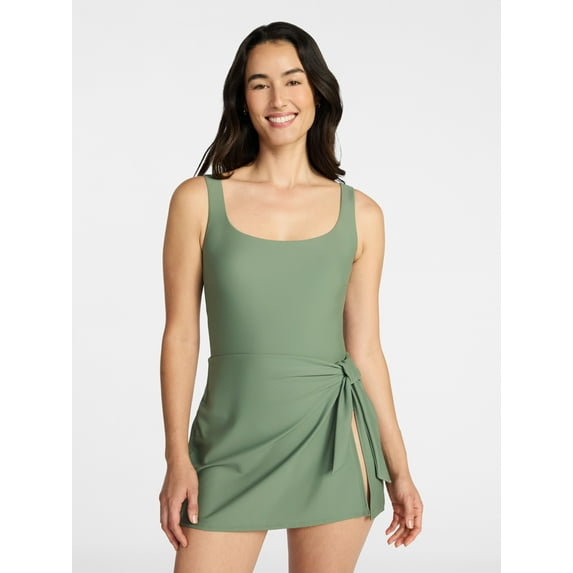 Time and Tru Women's and Women's Plus Size Wrap Swim Dress, Sizes XS-3X
