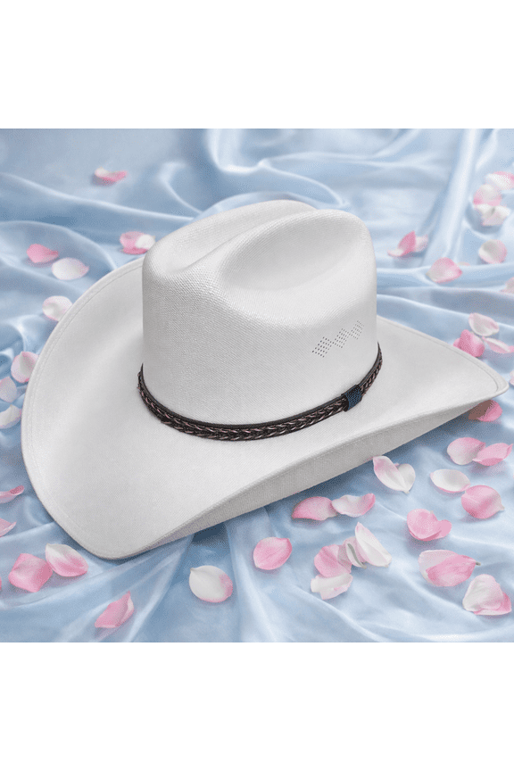 TT White / Pink Western Cowboy for Adult Men Women Classic Roll Up Fedora Hat Cowgirl Cap for Outdoor Activities, Parties, Music Festivals