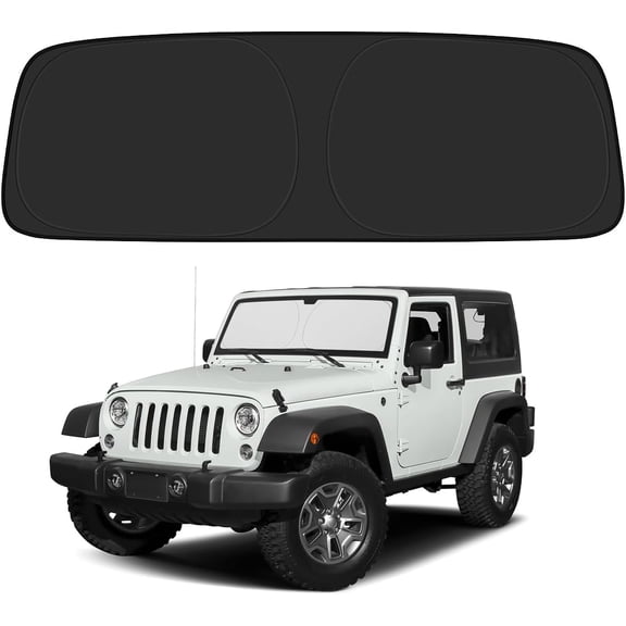TT - Windshield Sun Shade for Jeep Wrangler TJ JK JL & 2020-2025 2026 Jeep Gladiator Foldable Accessories with Storage Pouch PET Reflective Material Sunshade Keeps The Car Cool Inside