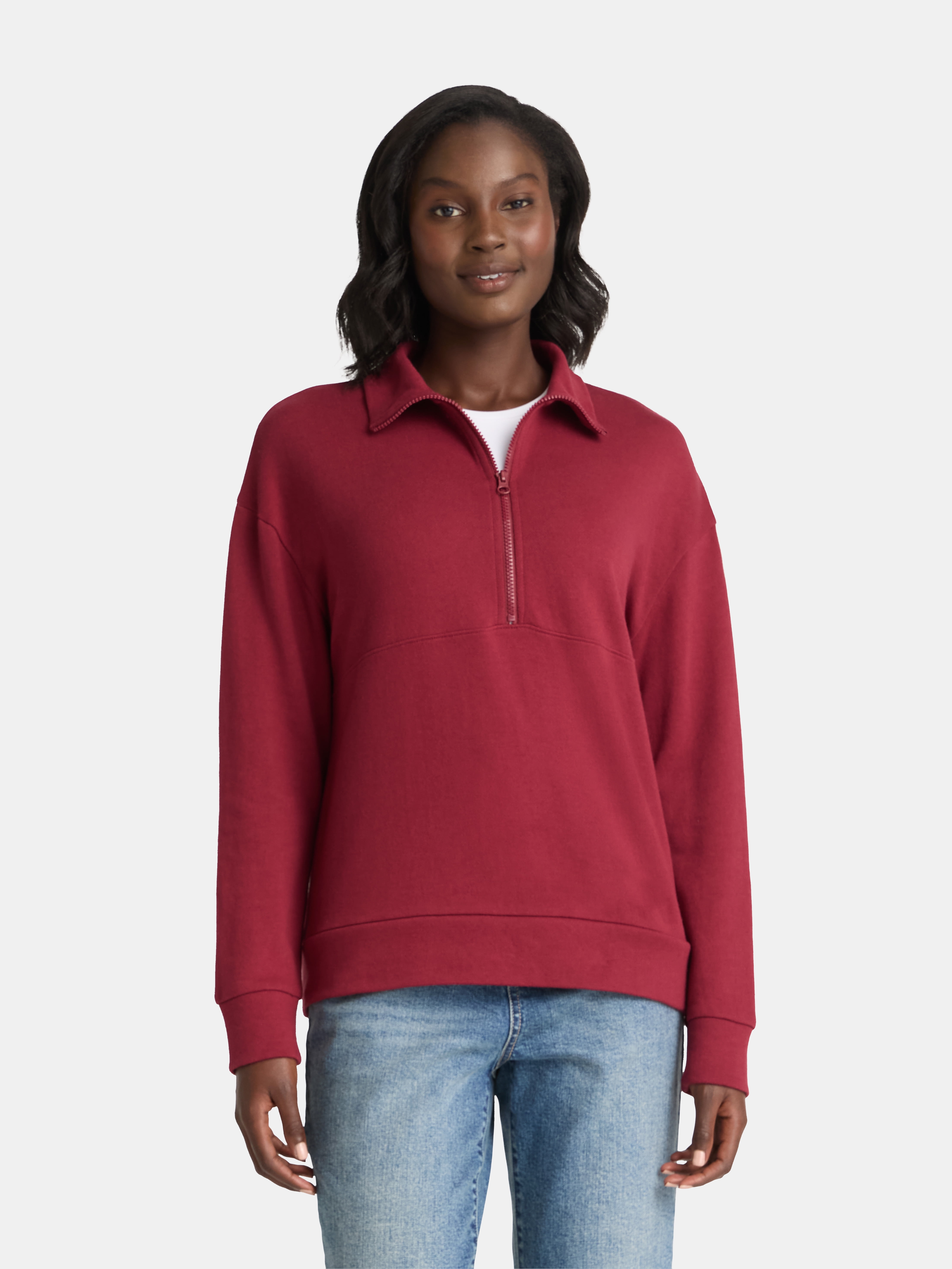 Time and Tru Women's Half Zip Fleece Sweatshirt, Sizes XS-XXXL