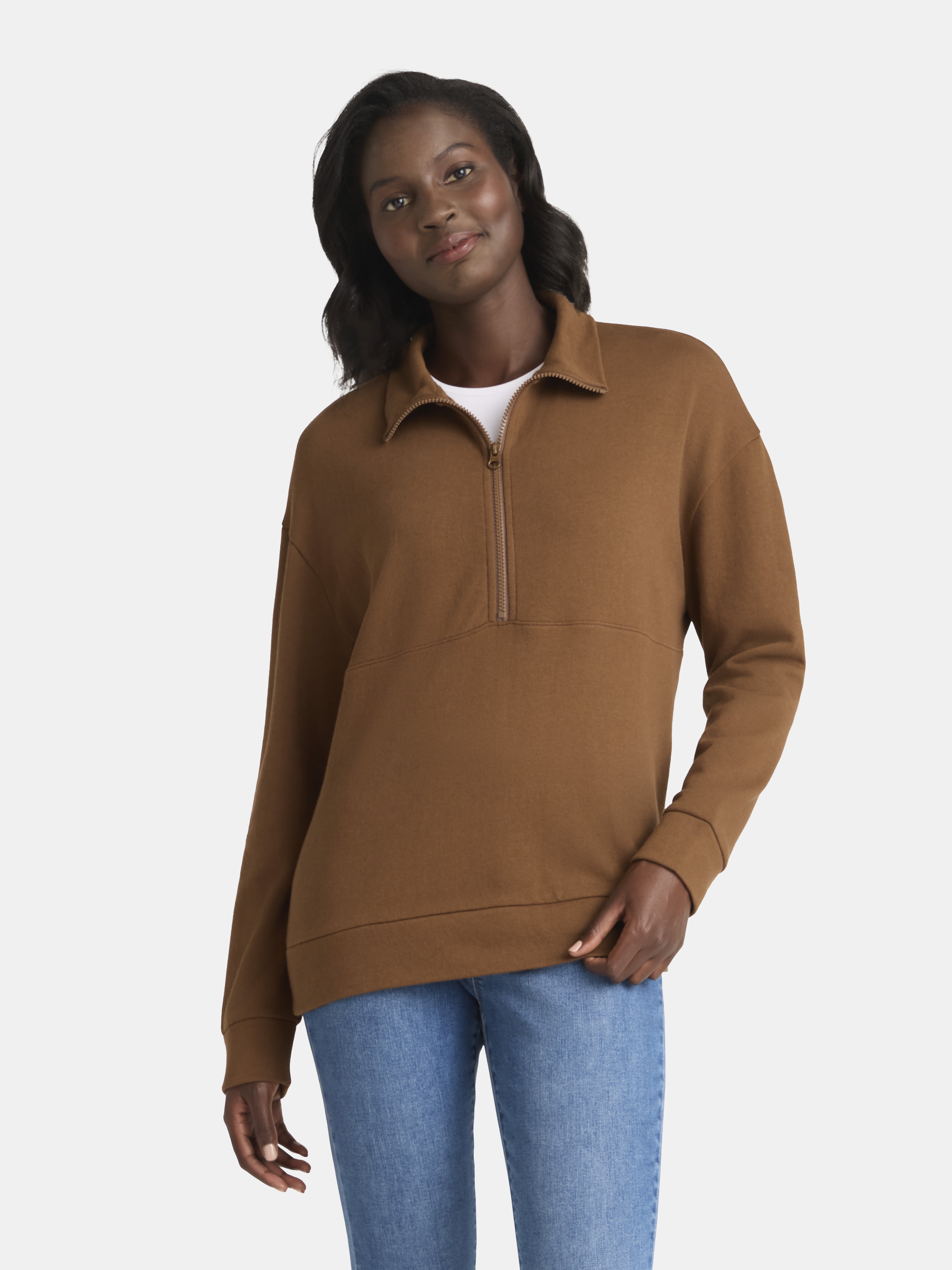 Time and Tru Women's Half Zip Fleece Sweatshirt, Sizes XS-XXXL