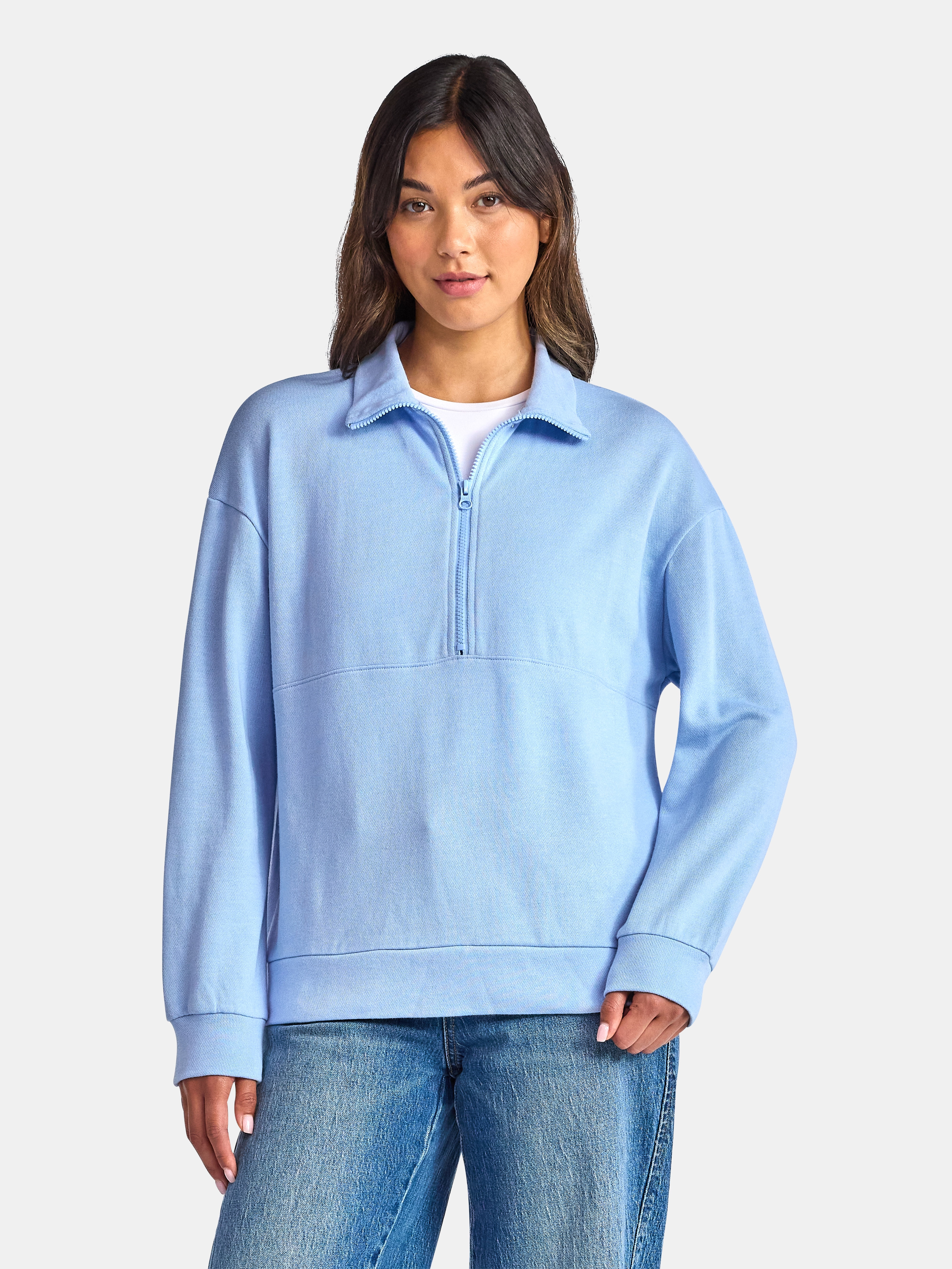 Time and Tru Women's Half Zip Fleece Sweatshirt, Sizes XS-XXXL