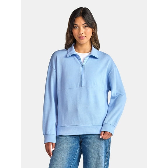 Time and Tru Women's Half Zip Fleece Sweatshirt, Sizes XS-XXXL