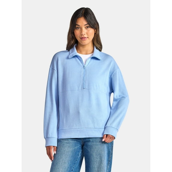 Time and Tru Women's Half Zip Fleece Sweatshirt, Sizes XS-XXXL