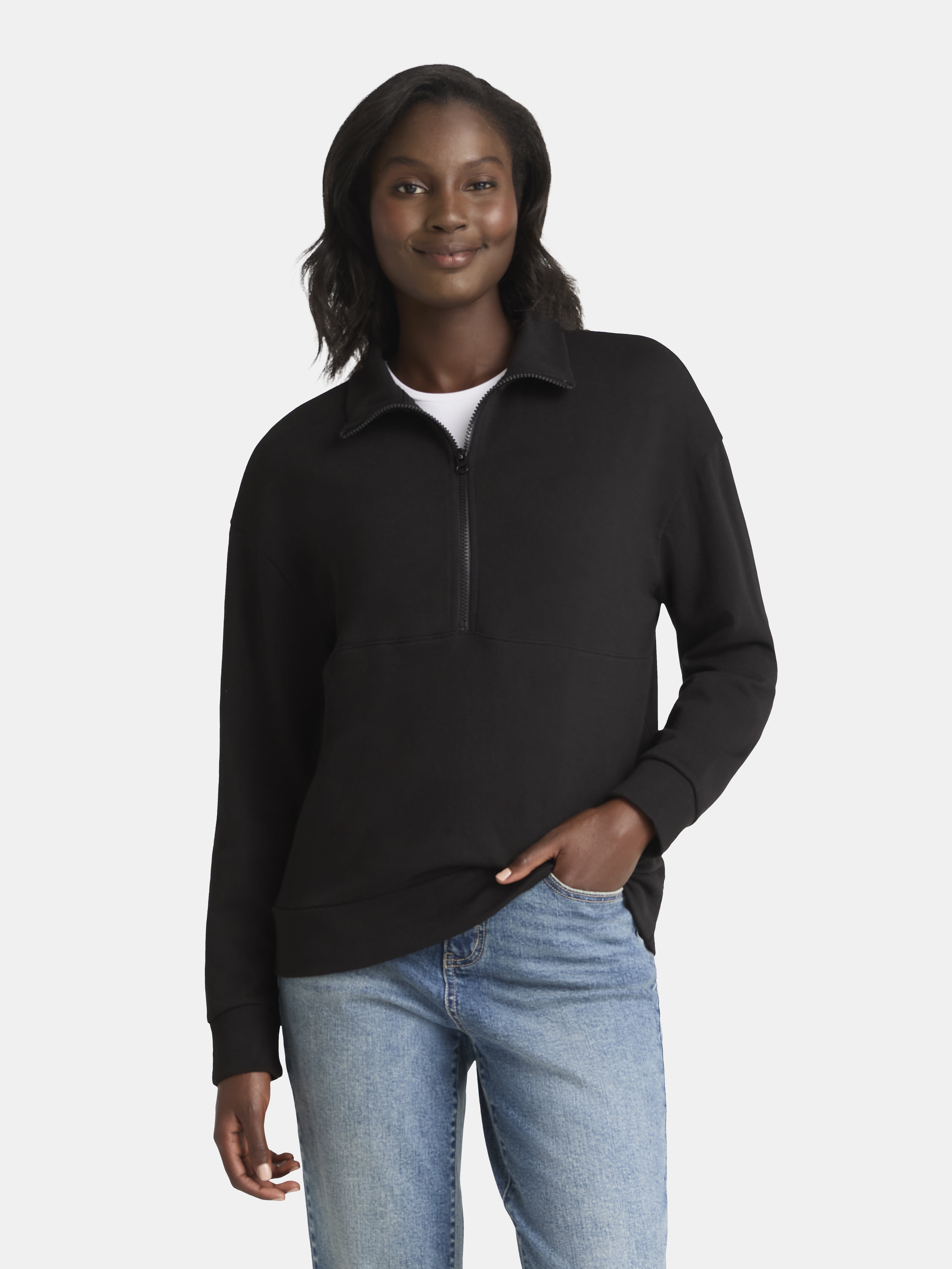 Time and Tru Women's Half Zip Fleece Sweatshirt, Sizes XS-XXXL