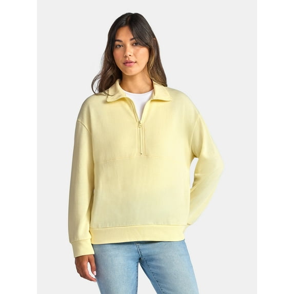 Time and Tru Women's Half Zip Fleece Sweatshirt, Sizes XS-XXXL