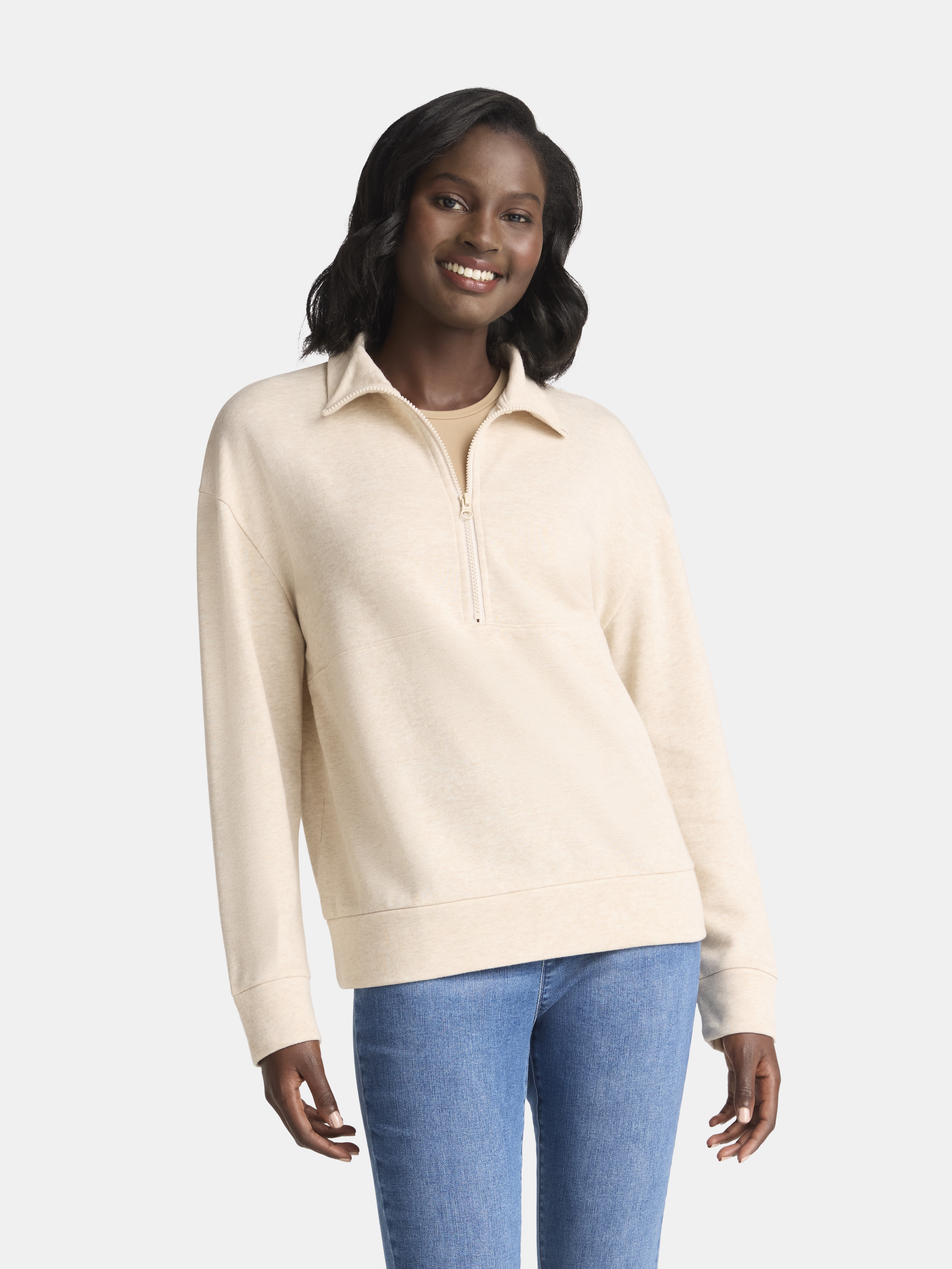 Time and Tru Women's Half Zip Fleece Sweatshirt, Sizes XS-XXXL