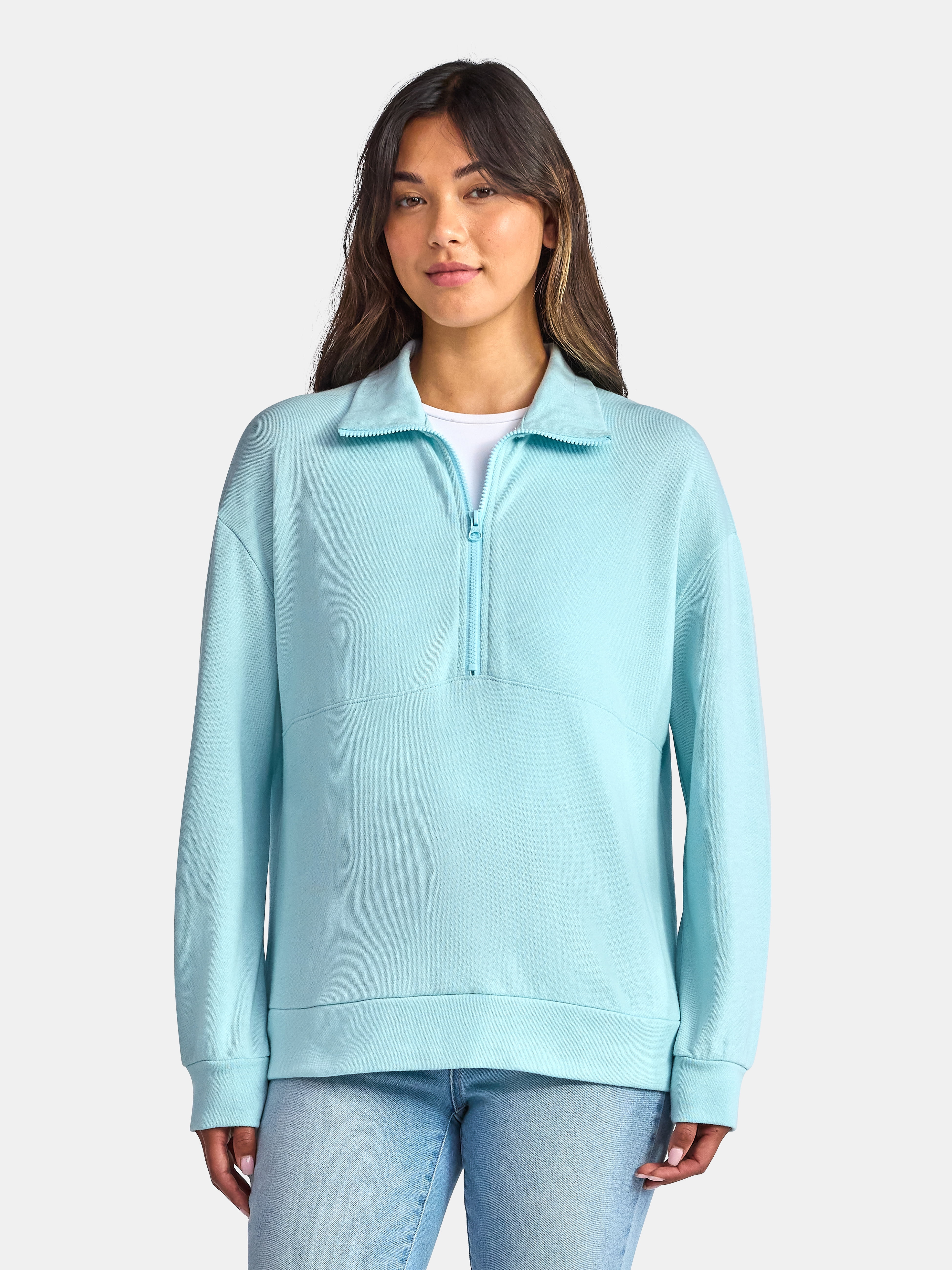 Time and Tru Women's Half Zip Fleece Sweatshirt, Sizes XS-XXXL