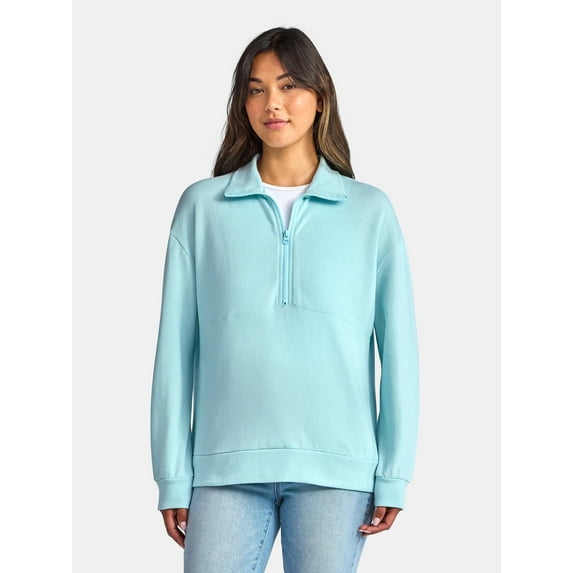 Time and Tru Women's Half Zip Fleece Sweatshirt, Sizes XS-XXXL