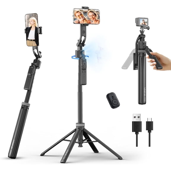 TT23 64" Auto Face Tracking Tripod for iPhone/Android with Remote, 360Rotating Selfie Stick That Follows Your Movement, Facial Recognition Tripod for iPhone 17/16/15/14/13/Android/Camera/GoPro