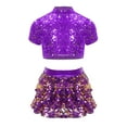 thumbnail image 1 of TTAO 2 Piece Dance Outfits Set Kids Girls Short Sleeve Crop Top with Tiered Skirt Jazz Ballroom Dancewear Purple 14, 1 of 5