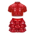 thumbnail image 1 of TTAO 2 Piece Dance Outfits Set Kids Girls Short Sleeve Crop Top with Tiered Skirt Jazz Ballroom Dancewear Red 6, 1 of 5