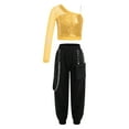 thumbnail image 1 of TTAO 2Pcs Girls Hip Hop Street Dance Clothes Set Single Long Sleeve Top and Cargo Pants Stage Performance Gold 12, 1 of 6