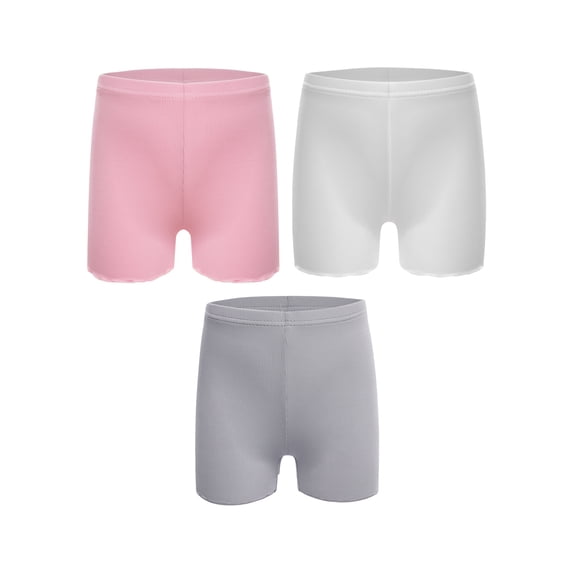 TTAO 3 Pack Girls Dance Shorts Safety Panties Under Dress Shorts Undershorts Underwear 2-14Y Gray&White&Pink 9-10