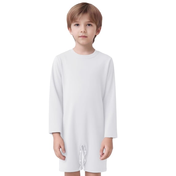 TTAO Adaptive Clothing For Kids Boys Long Sleeve Anti-strip Romper Crotch Button Bodysuit Jumpsuit With Special Need White 6