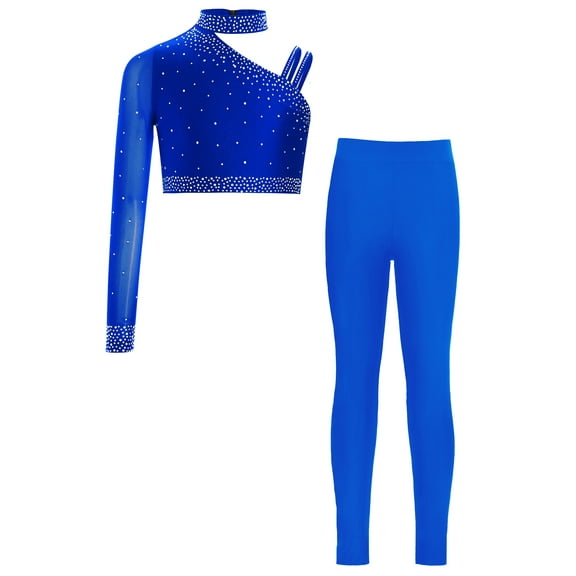TTAO Athletic Leggings Set for Girls Crop Top with Leggings Activewear Set 2 Piece Dance Outfits Tracksuit Blue 12