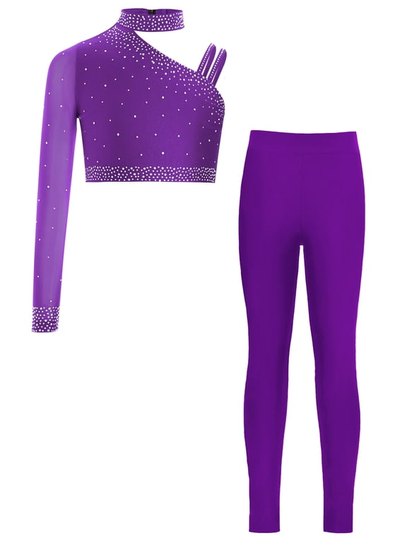 Athletic Leggings Set for Girls Crop Top with Leggings Activewear Set 2 Piece Dance Outfits Tracksuit Purple 6