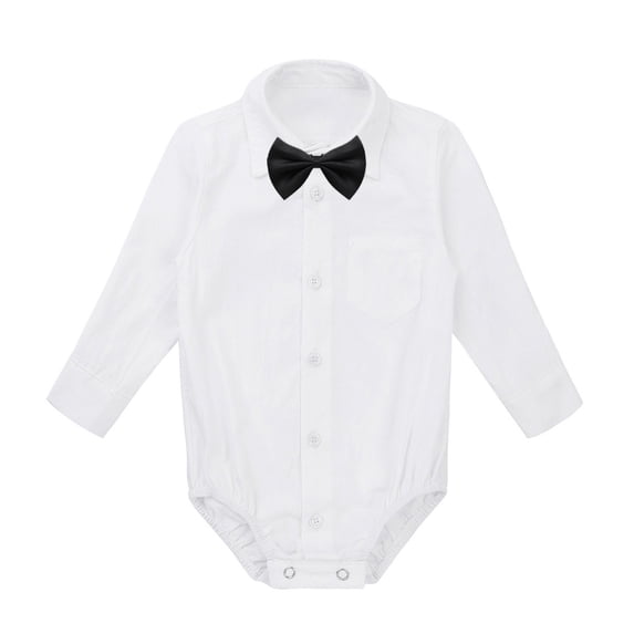TTAO Baby Boys Lapel Formal Gentleman Shirt Romper Wedding Party Jumpsuit with Black Bow Tie Set White&Black 3 Months
