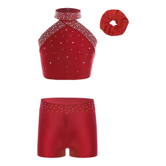 TTAO Big Girls Gymnastics Sports Outfit 3Pcs Dance Clothing Sets Athletic Tracksuit Activewear Set Sportswear Burgundy 6