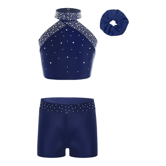 TTAO Big Girls Gymnastics Sports Outfit 3Pcs Dance Clothing Sets Athletic Tracksuit Activewear Set Sportswear Navy Blue 14